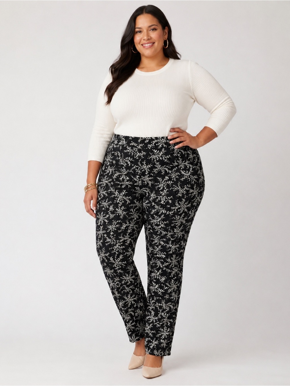 Talbots Chatham Black Floral Print Ankle Pants Sz 16